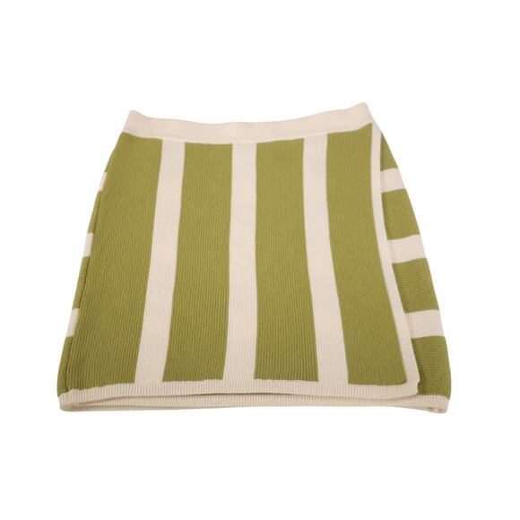 Blue Blush Knit Sweater Faux Wrap Mini Skirt - Large - Green/Cream Striped - NWT - Picture 1 of 4